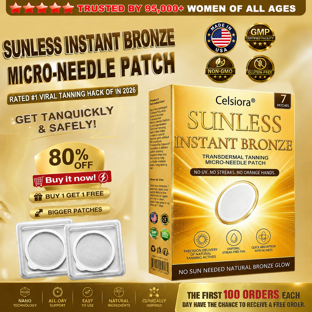 ☀️ Celsiora® 𝐒𝐮𝐧𝐥𝐞𝐬𝐬 𝐈𝐧𝐬𝐭𝐚𝐧𝐭 𝐁𝐫𝐨𝐧𝐳𝐞 𝐓𝐚𝐧𝐧𝐢𝐧𝐠 𝐌𝐢𝐜𝐫𝐨𝐧𝐞𝐞𝐝𝐥𝐞 𝐏𝐚𝐭𝐜𝐡